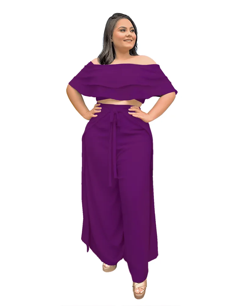 Conjunto Cropped Ciganinha e Calça Envelope roxo Profundo