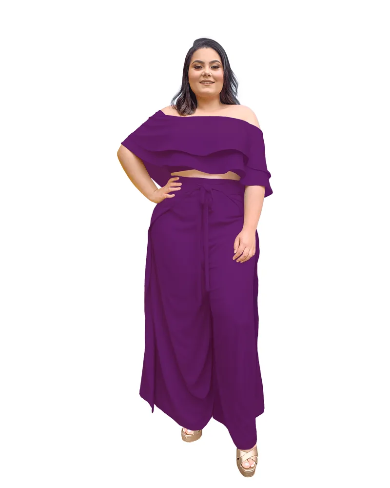 Conjunto Cropped Ciganinha e Calça Envelope roxo Profundo