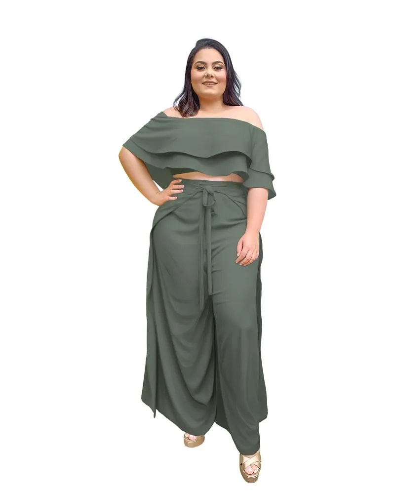 Conjunto Cropped Ciganinha e Calça Envelope Verde Militar