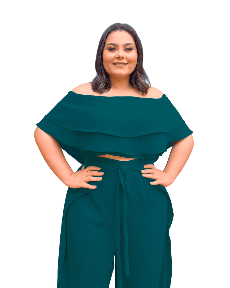 Conjunto Cropped Ciganinha e Calça Envelope Verde Esmeralda