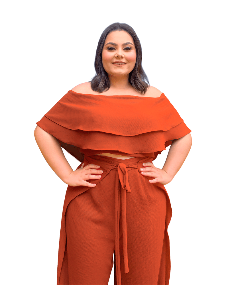 Conjunto Cropped Ciganinha Preto e Calça Envelope