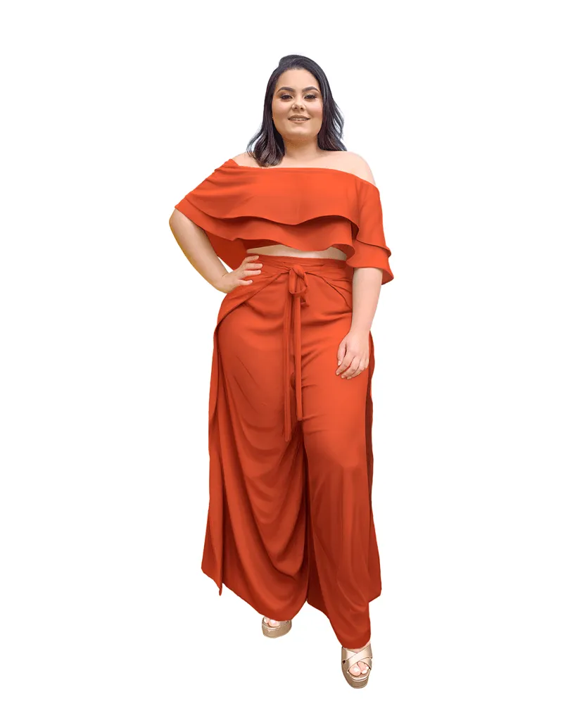 Conjunto Cropped Ciganinha Terracota e Calça Envelope