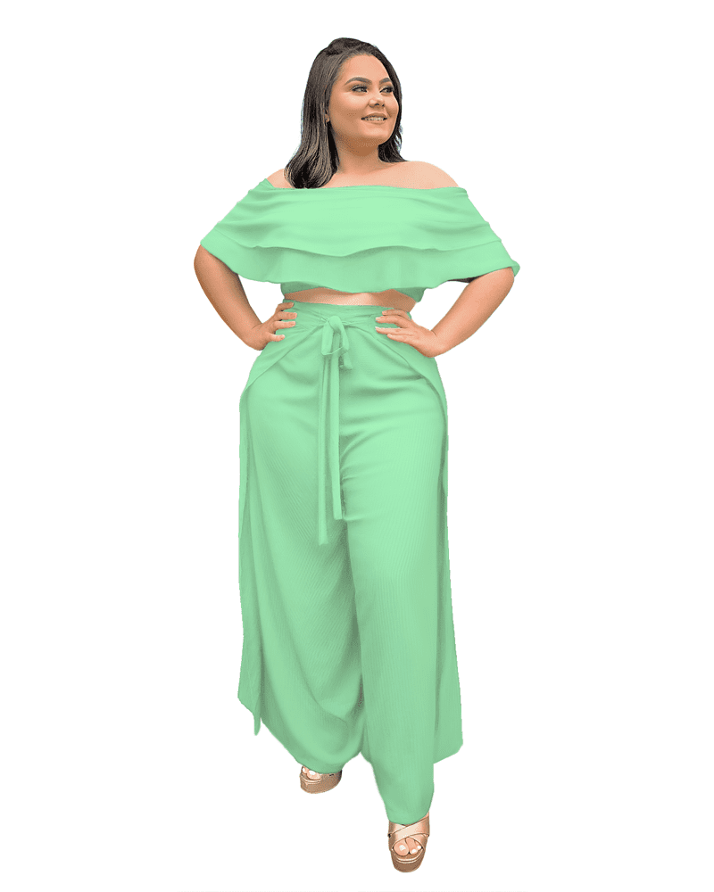 Conjunto Cropped Ciganinha  e Calça Envelope Verde Menta