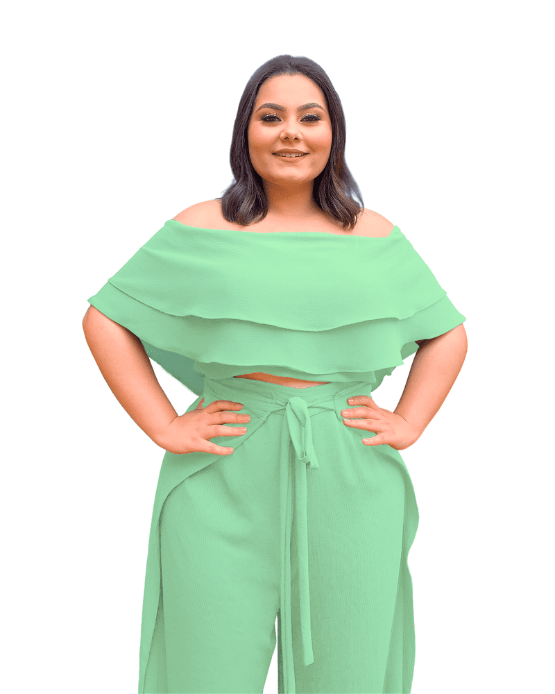 Conjunto Cropped Ciganinha  e Calça Envelope Verde Menta