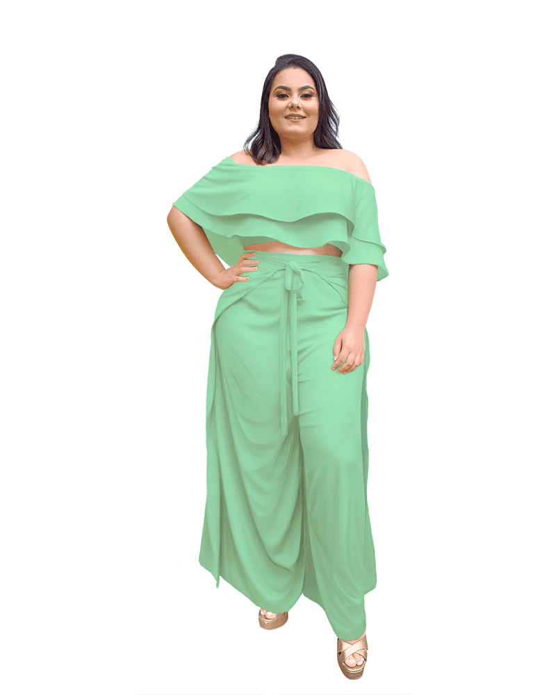 Conjunto Cropped Ciganinha  e Calça Envelope Verde Menta