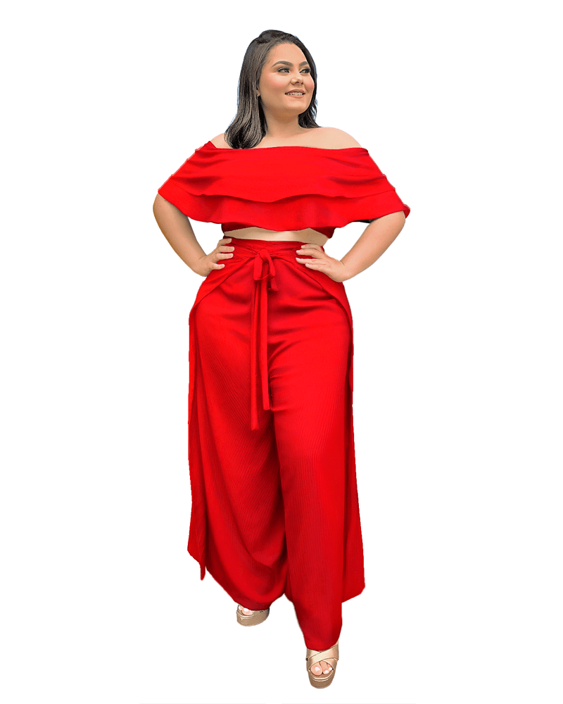 Conjunto Cropped Ciganinha Calça Envelope Vermelho