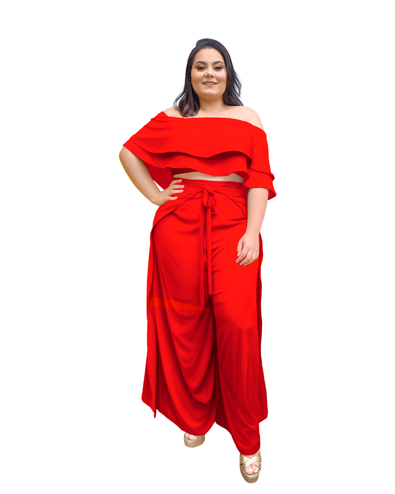 Conjunto Cropped Ciganinha Calça Envelope Vermelho