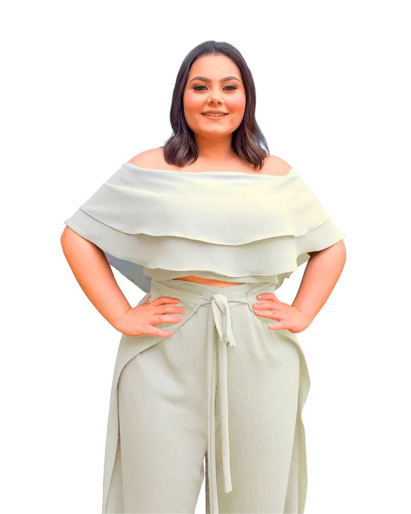 Conjunto Cropped Ciganinha e Calça Envelope Off White
