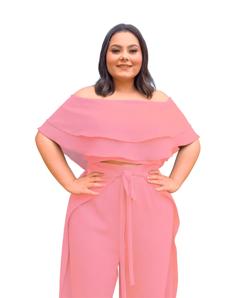 Conjunto Cropped Ciganinha e Calça Envelope Rosê