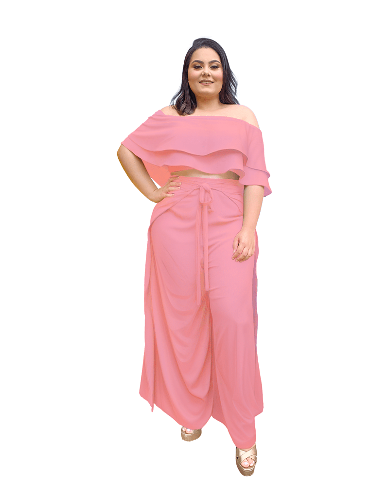 Conjunto Cropped Ciganinha e Calça Envelope Rosê