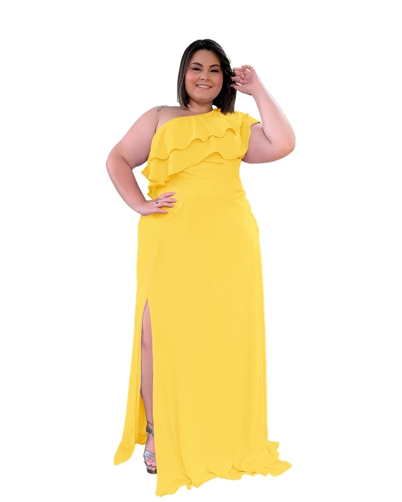 Vestido longo de Festa Madrinha de Casamento Amarelo Helena