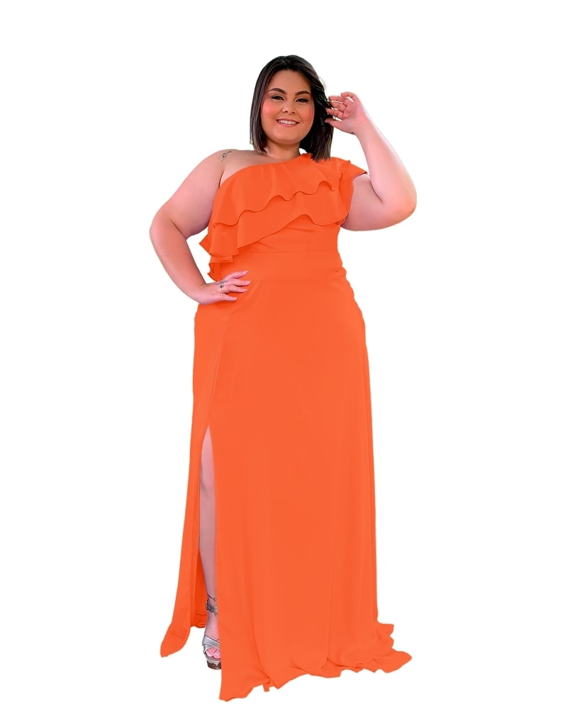 Vestido longo de Festa Madrinha de Casamento Laranja Helena