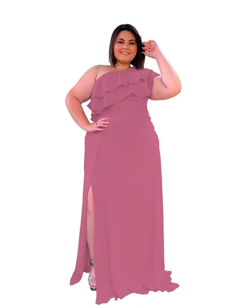 Vestido longo de Festa Madrinha de Casamento Rosa Malva Helena