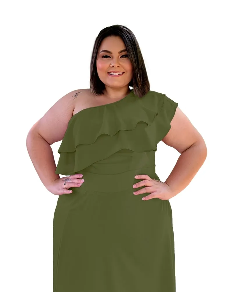 Vestido longo de Festa Madrinha de Casamento Verde Oliva Helena