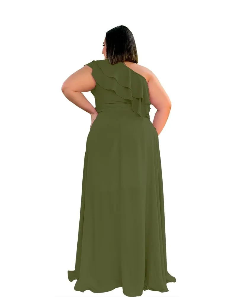 Vestido longo de Festa Madrinha de Casamento Verde Oliva Helena