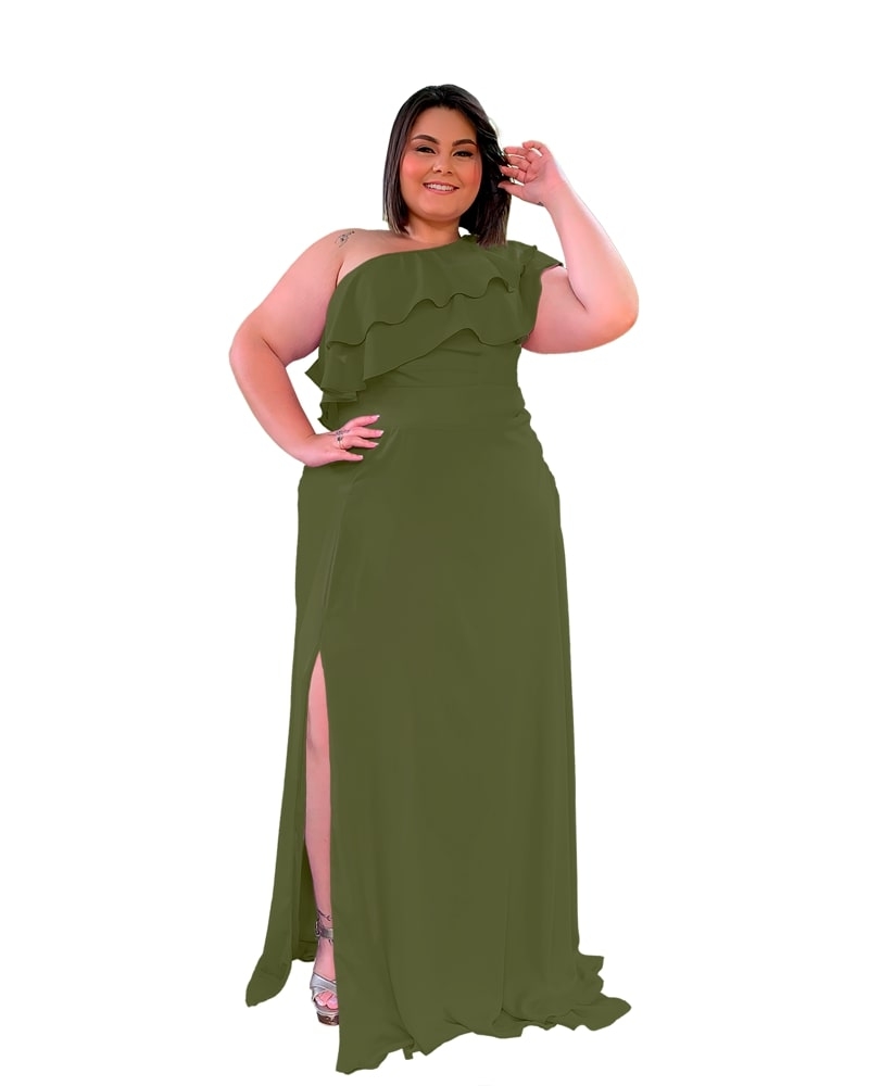 Vestido longo de Festa Madrinha de Casamento Verde Militar Helena