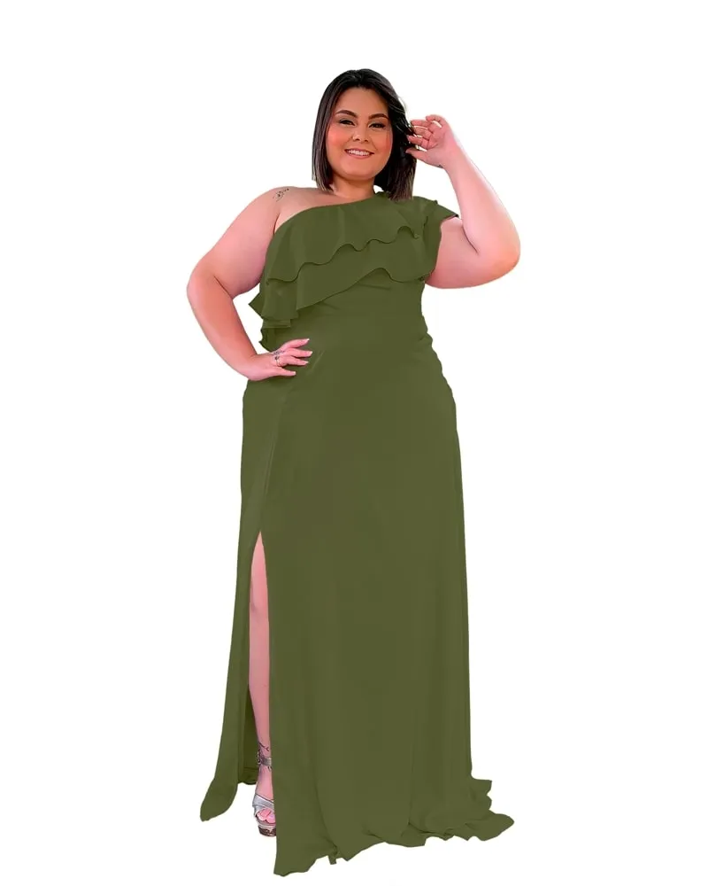 Vestido longo de Festa Madrinha de Casamento Verde Oliva Helena