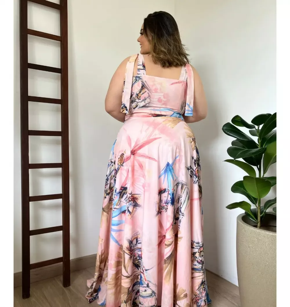 Vestido Madrinha de Casamento Estampado com decote Ana Julia 